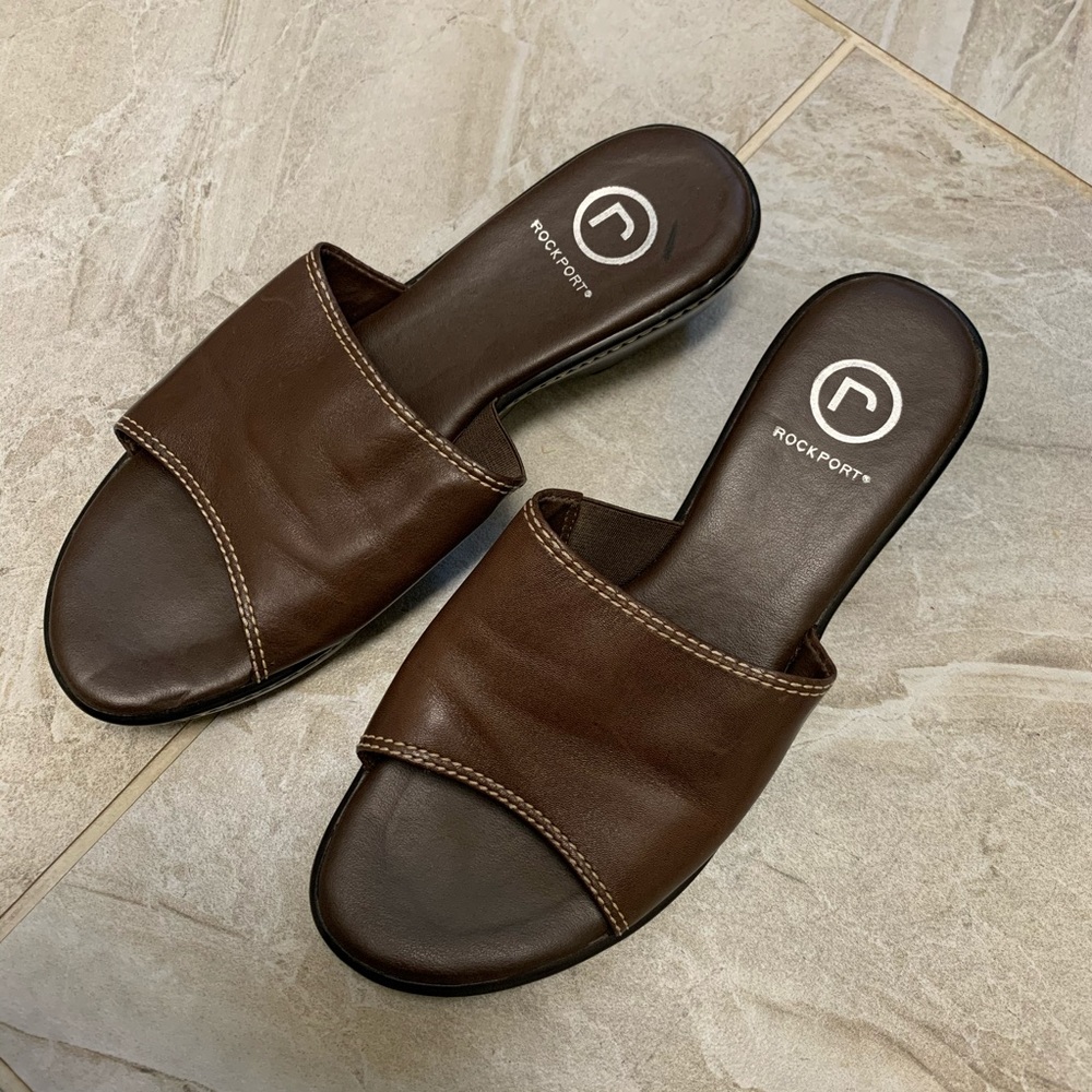 Rockport Open Toe Leather Slides